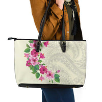 Hawaiian Hibiscus and Art Polynesian Tattoo Leather Tote Bag Beige Color LT03 - Polynesian Pride