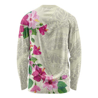 Hawaiian Hibiscus and Art Polynesian Tattoo Long Sleeve Shirt Beige Color LT03 - Polynesian Pride