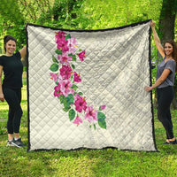 Hawaiian Hibiscus and Art Polynesian Tattoo Quilt Beige Color