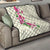 Hawaiian Hibiscus and Art Polynesian Tattoo Quilt Beige Color
