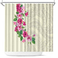 Hawaiian Hibiscus and Art Polynesian Tattoo Shower Curtain Beige Color LT03 Beige - Polynesian Pride