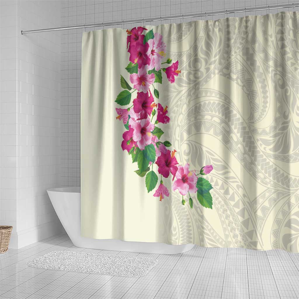 Hawaiian Hibiscus and Art Polynesian Tattoo Shower Curtain Beige Color LT03 - Polynesian Pride