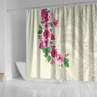 Hawaiian Hibiscus and Art Polynesian Tattoo Shower Curtain Beige Color LT03 - Polynesian Pride