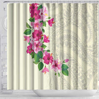 Hawaiian Hibiscus and Art Polynesian Tattoo Shower Curtain Beige Color LT03 - Polynesian Pride