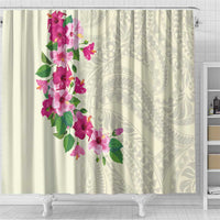 Hawaiian Hibiscus and Art Polynesian Tattoo Shower Curtain Beige Color LT03 - Polynesian Pride