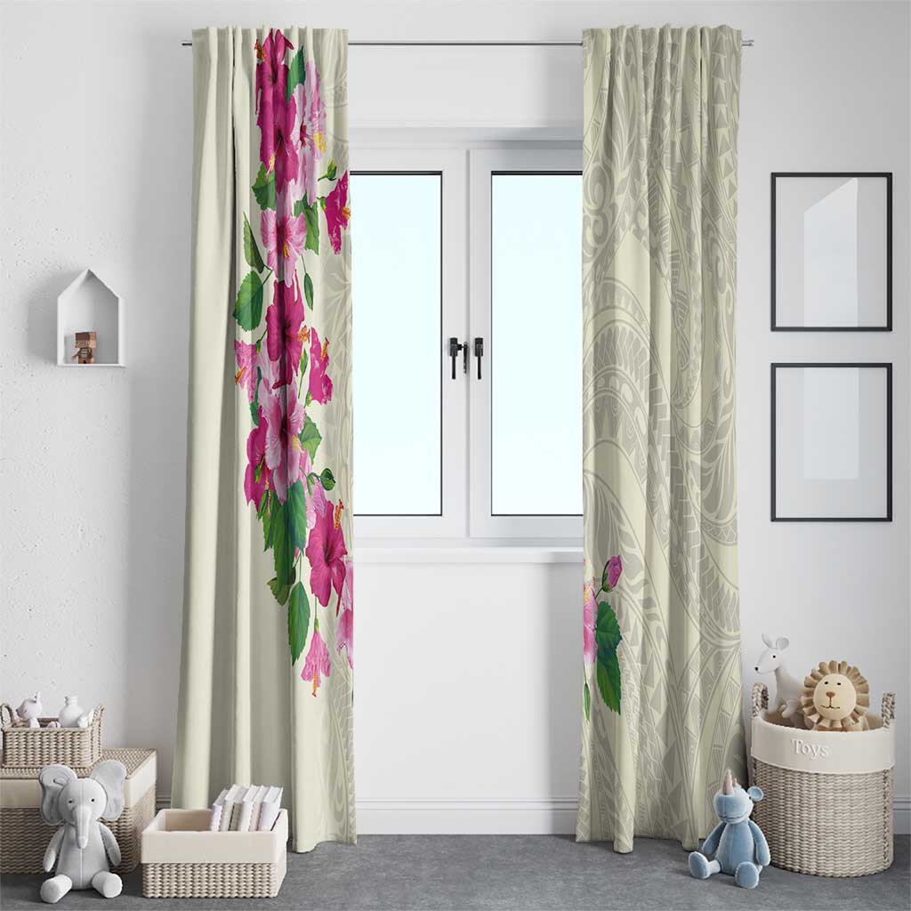 Hawaiian Hibiscus and Art Polynesian Tattoo Window Curtain Beige Color