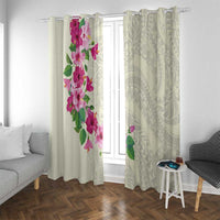 Hawaiian Hibiscus and Art Polynesian Tattoo Window Curtain Beige Color