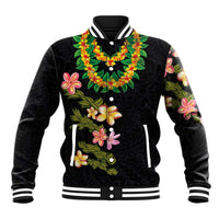 Hawaiian Lei Plumeria and Tropical Leaves Baseball Jacket Watercolor Style