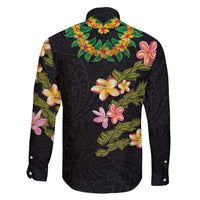 Hawaiian Lei Plumeria and Tropical Leaves Family Matching Long Sleeve Bodycon Dress and Hawaiian Shirt Watercolor Style