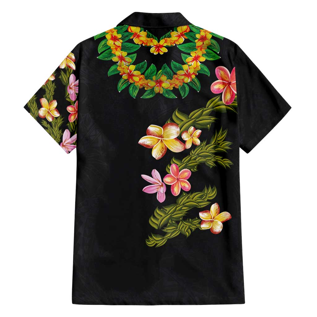 Hawaiian Lei Plumeria and Tropical Leaves Family Matching Puletasi and Hawaiian Shirt Watercolor Style