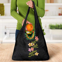 Hawaiian Lei Plumeria and Tropical Leaves Grocery Bag Watercolor Style