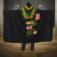 Hawaiian Lei Plumeria and Tropical Leaves Hooded Blanket Watercolor Style