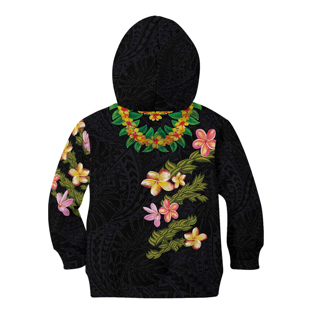 Hawaiian Lei Plumeria and Tropical Leaves Kid Hoodie Watercolor Style