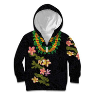 Hawaiian Lei Plumeria and Tropical Leaves Kid Hoodie Watercolor Style