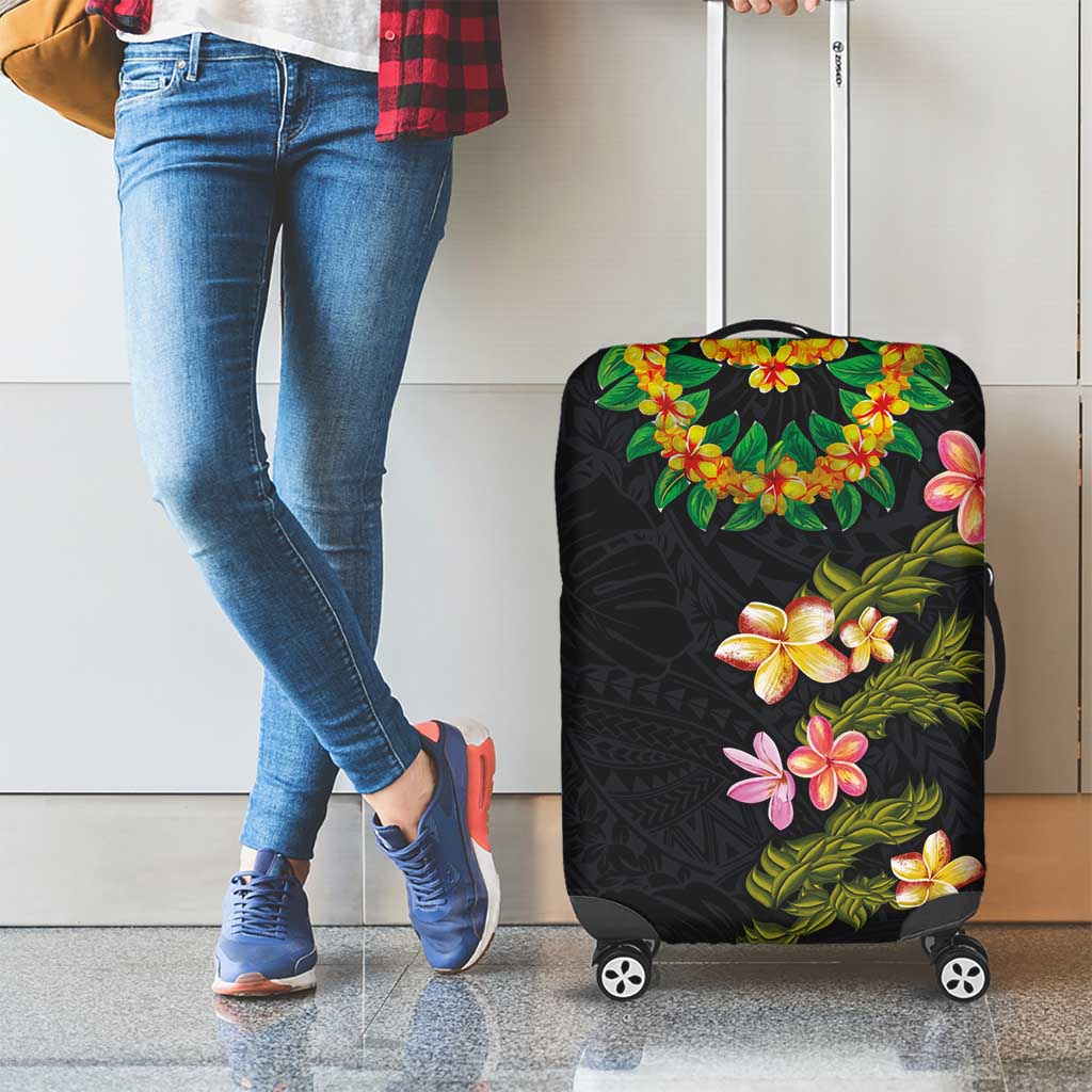 Hawaiian Lei Plumeria and Tropical Leaves Luggage Cover Watercolor Style
