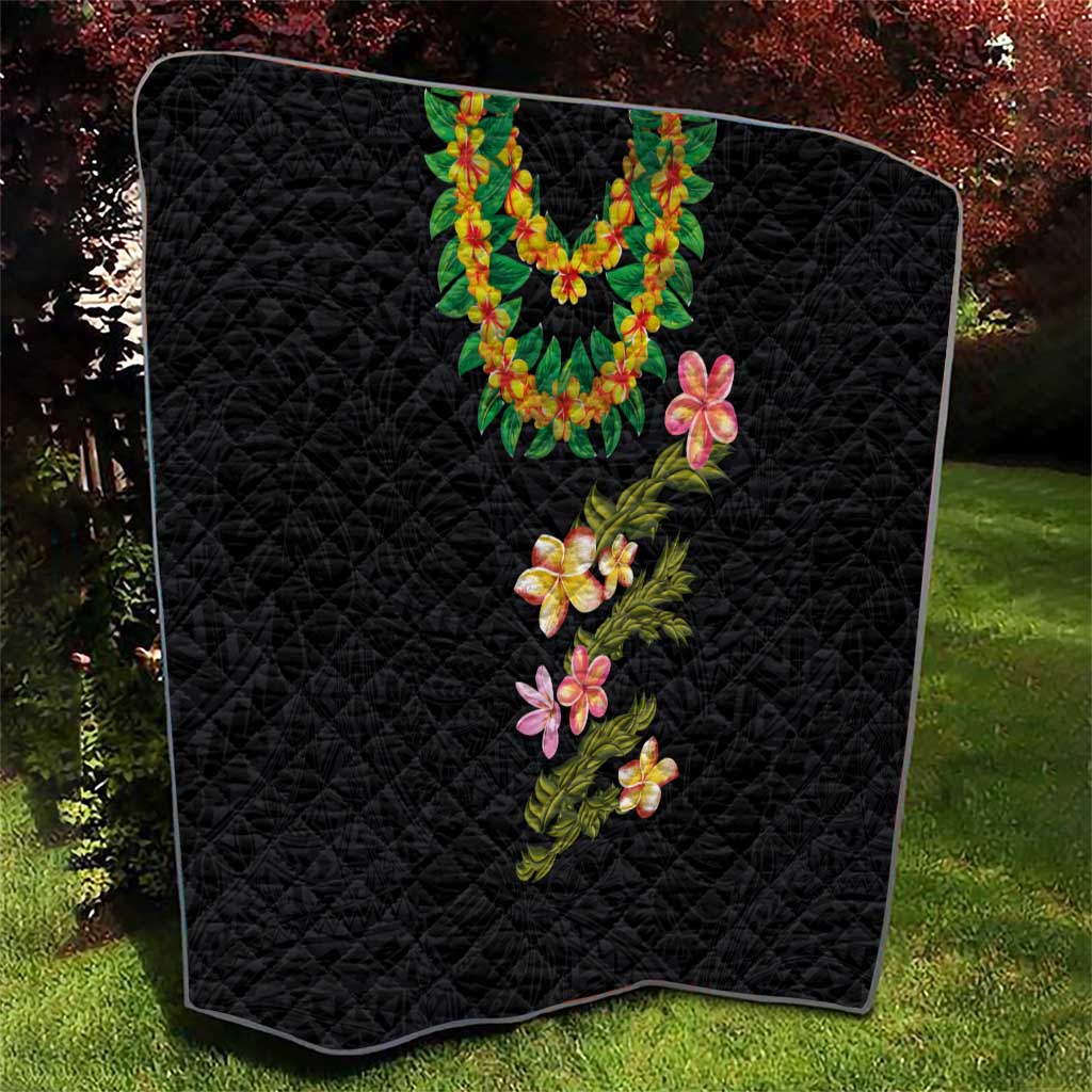 Hawaiian Lei Plumeria and Tropical Leaves Quilt Watercolor Style