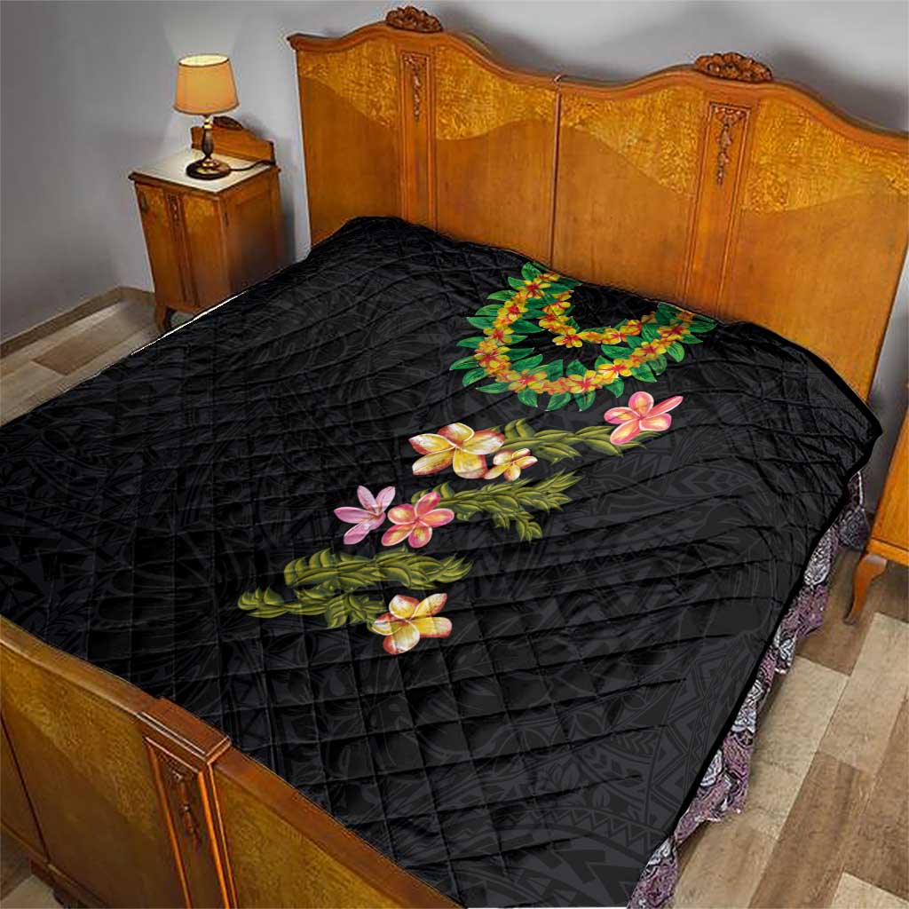 Hawaiian Lei Plumeria and Tropical Leaves Quilt Watercolor Style