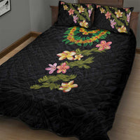 Hawaiian Lei Plumeria and Tropical Leaves Quilt Bed Set Watercolor Style