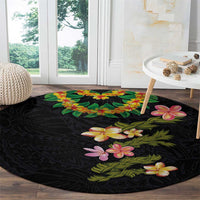 Hawaiian Lei Plumeria and Tropical Leaves Round Carpet Watercolor Style LT03 - Polynesian Pride