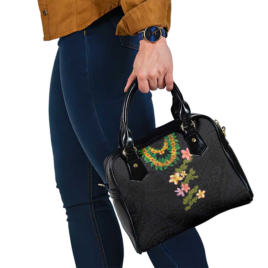 Hawaiian Lei Plumeria and Tropical Leaves Shoulder Handbag Watercolor Style