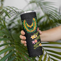 Hawaiian Lei Plumeria and Tropical Leaves Skinny Tumbler Watercolor Style