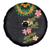 Hawaiian Lei Plumeria and Tropical Leaves Spare Tire Cover Watercolor Style