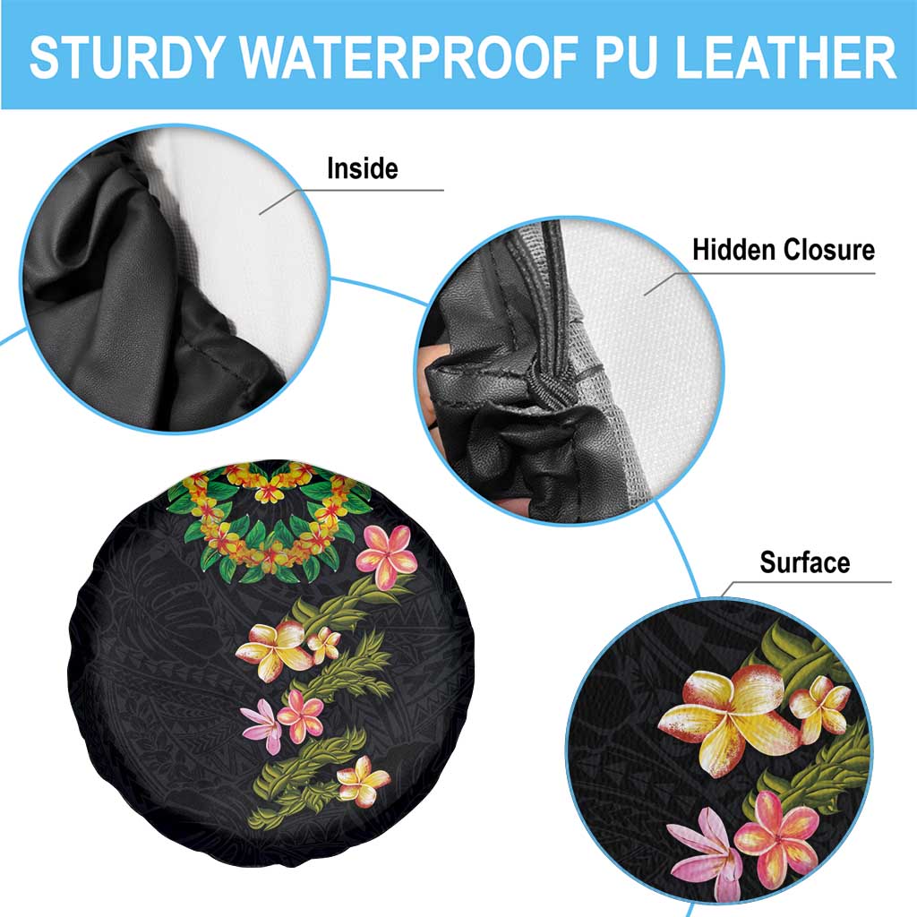 Hawaiian Lei Plumeria and Tropical Leaves Spare Tire Cover Watercolor Style