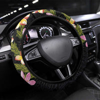 Hawaiian Lei Plumeria and Tropical Leaves Steering Wheel Cover Watercolor Style