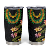 Hawaiian Lei Plumeria and Tropical Leaves Tumbler Cup Watercolor Style