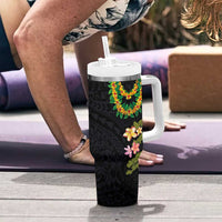 Hawaiian Lei Plumeria and Tropical Leaves Tumbler With Handle Watercolor Style