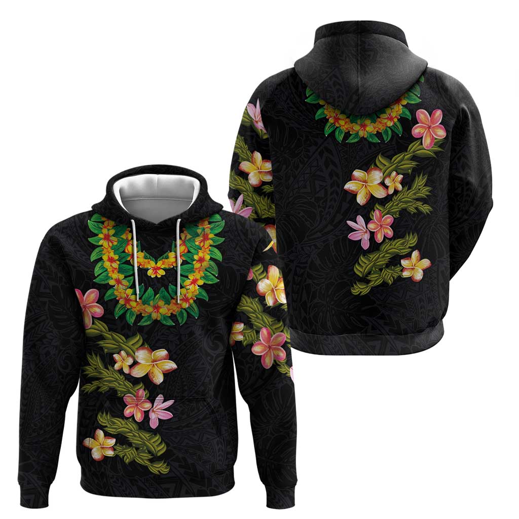 Hawaiian Lei Plumeria and Tropical Leaves Zip Hoodie Watercolor Style