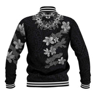 Hawaiian Lei Plumeria and Tropical Leaves Baseball Jacket Watercolor Style-Grayscale