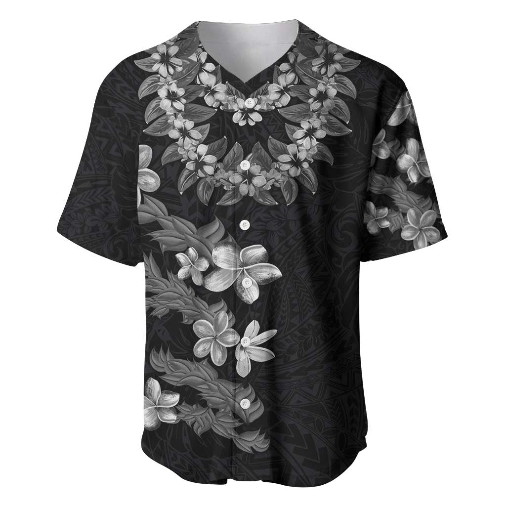 Hawaiian Lei Plumeria and Tropical Leaves Baseball Jersey Watercolor Style-Grayscale