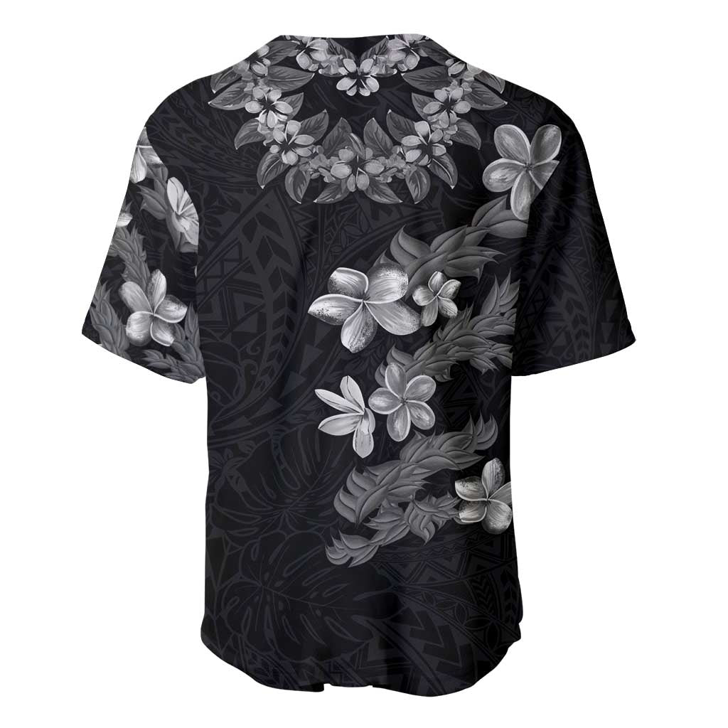 Hawaiian Lei Plumeria and Tropical Leaves Baseball Jersey Watercolor Style-Grayscale
