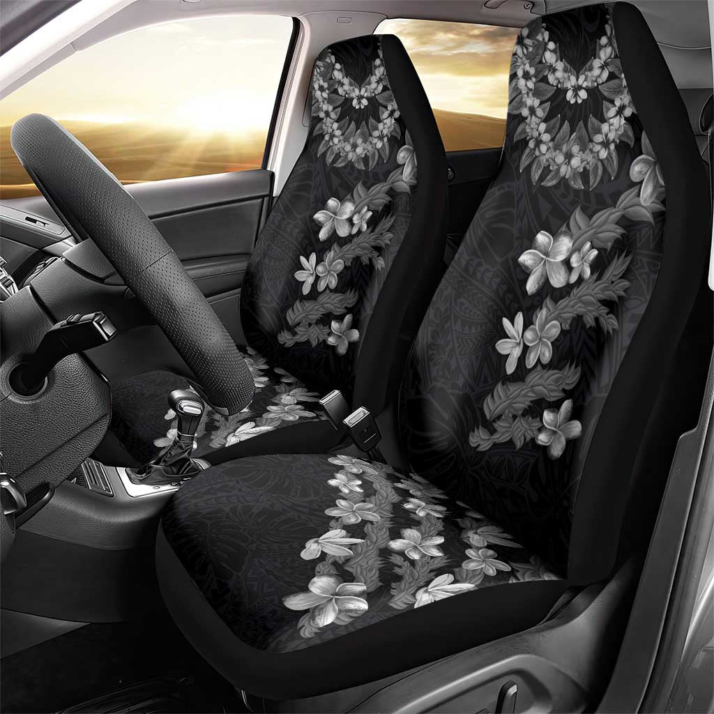Hawaiian Lei Plumeria and Tropical Leaves Car Seat Cover Watercolor Style-Grayscale