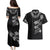 Hawaiian Lei Plumeria and Tropical Leaves Couples Matching Puletasi and Hawaiian Shirt Watercolor Style-Grayscale