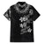Hawaiian Lei Plumeria and Tropical Leaves Family Matching Long Sleeve Bodycon Dress and Hawaiian Shirt Watercolor Style-Grayscale