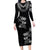 Hawaiian Lei Plumeria and Tropical Leaves Family Matching Long Sleeve Bodycon Dress and Hawaiian Shirt Watercolor Style-Grayscale
