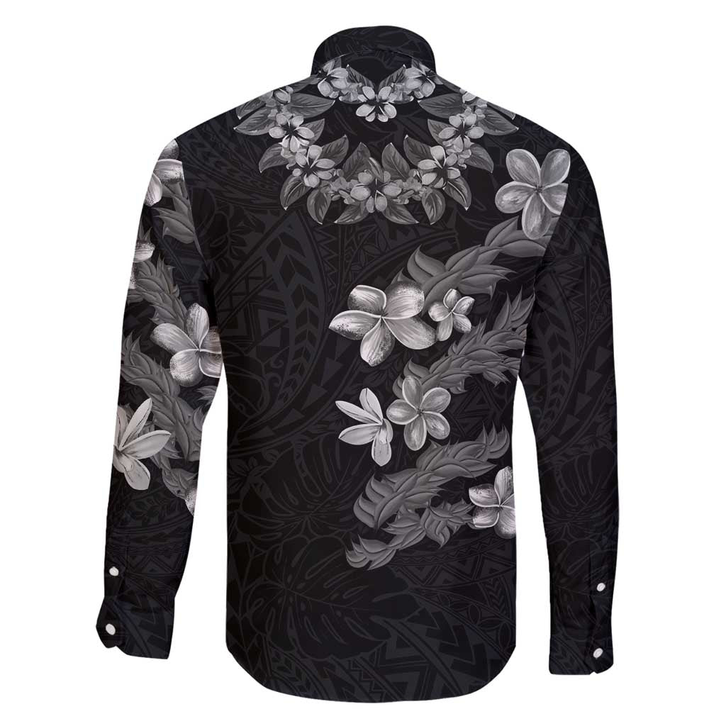 Hawaiian Lei Plumeria and Tropical Leaves Family Matching Mermaid Dress and Hawaiian Shirt Watercolor Style-Grayscale