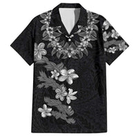 Hawaiian Lei Plumeria and Tropical Leaves Family Matching Off Shoulder Maxi Dress and Hawaiian Shirt Watercolor Style-Grayscale