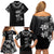 Hawaiian Lei Plumeria and Tropical Leaves Family Matching Off Shoulder Short Dress and Hawaiian Shirt Watercolor Style-Grayscale