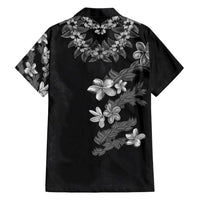 Hawaiian Lei Plumeria and Tropical Leaves Family Matching Puletasi and Hawaiian Shirt Watercolor Style-Grayscale