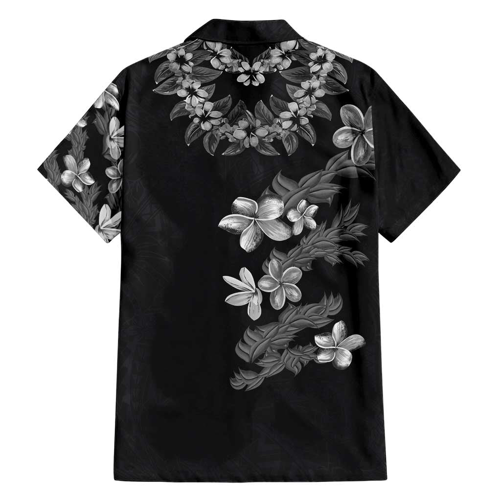 Hawaiian Lei Plumeria and Tropical Leaves Family Matching Short Sleeve Bodycon Dress and Hawaiian Shirt Watercolor Style-Grayscale