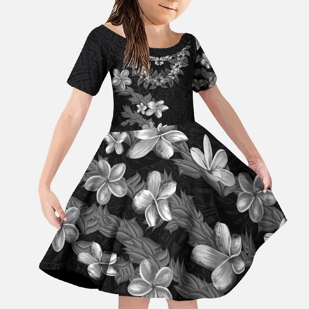 Hawaiian Lei Plumeria and Tropical Leaves Family Matching Tank Maxi Dress and Hawaiian Shirt Watercolor Style-Grayscale