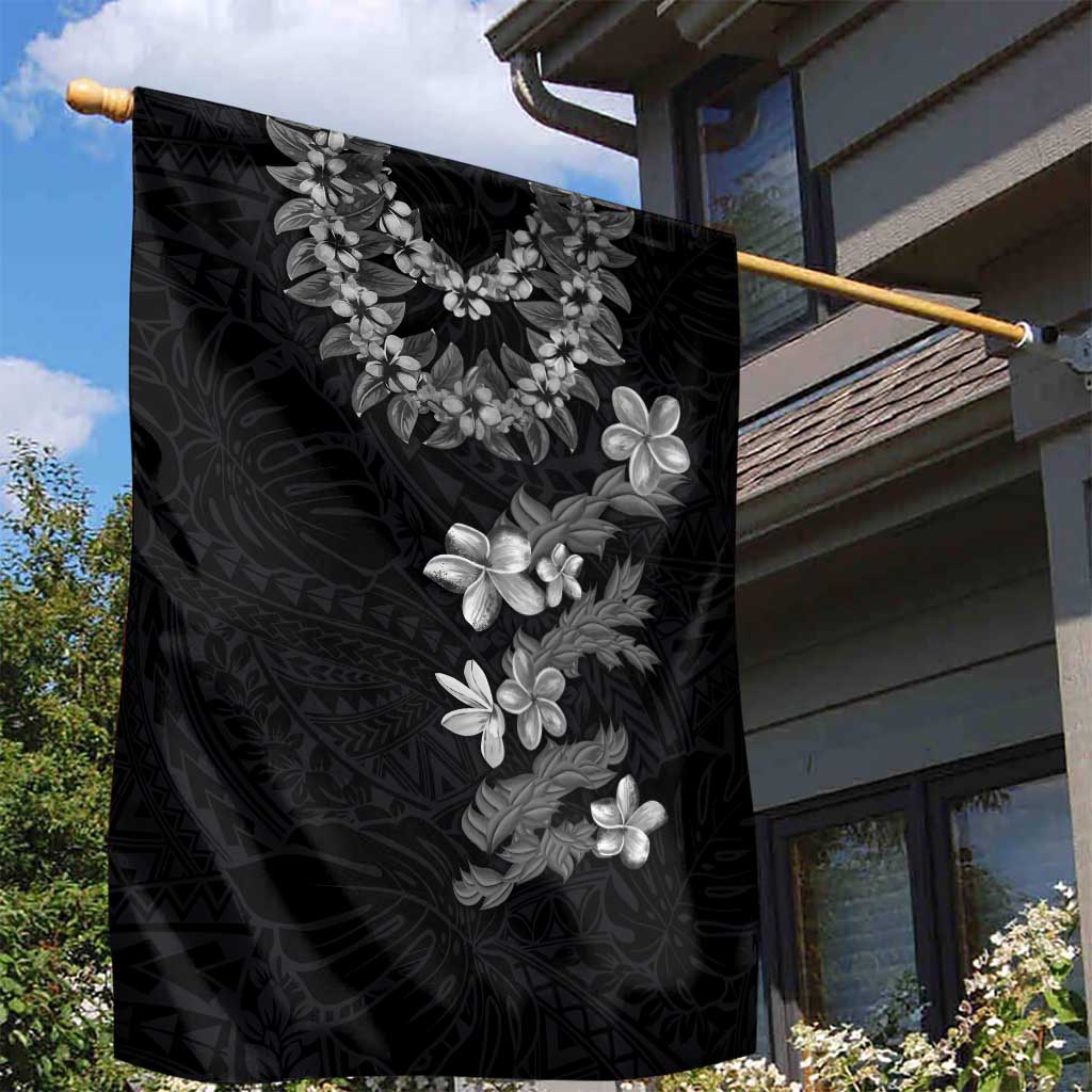 Hawaiian Lei Plumeria and Tropical Leaves Garden Flag Watercolor Style-Grayscale