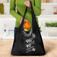 Hawaiian Lei Plumeria and Tropical Leaves Grocery Bag Watercolor Style-Grayscale