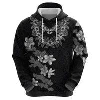 Hawaiian Lei Plumeria and Tropical Leaves Hoodie Watercolor Style-Grayscale