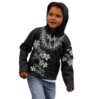 Hawaiian Lei Plumeria and Tropical Leaves Kid Hoodie Watercolor Style-Grayscale