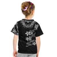 Hawaiian Lei Plumeria and Tropical Leaves Kid T Shirt Watercolor Style-Grayscale