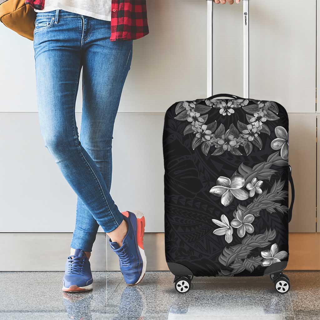 Hawaiian Lei Plumeria and Tropical Leaves Luggage Cover Watercolor Style-Grayscale